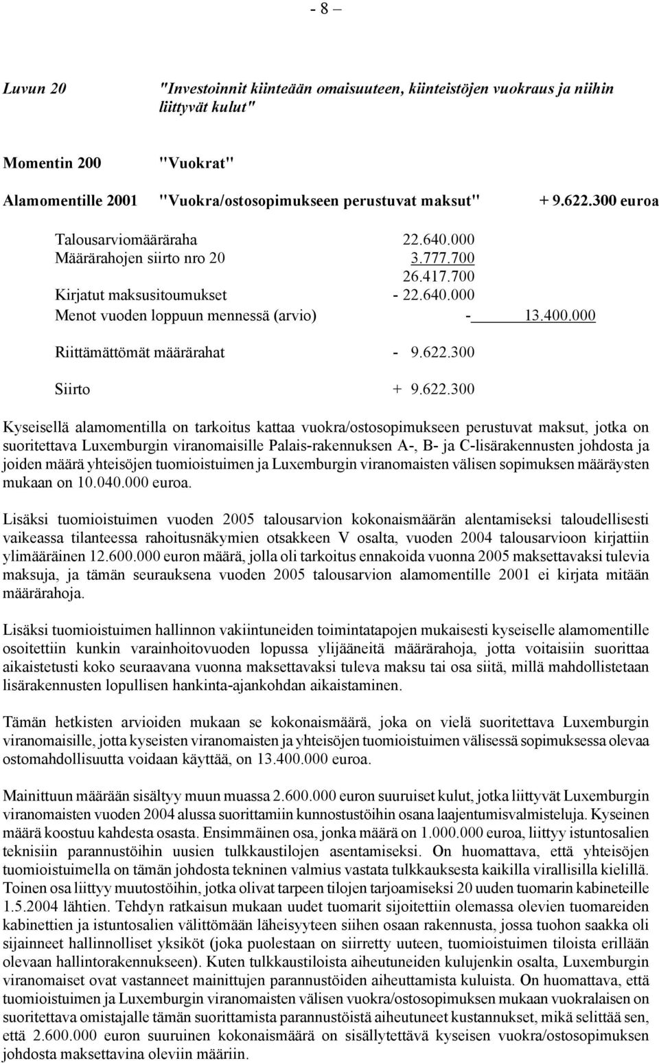 000 Riittämättömät määrärahat - 9.622.