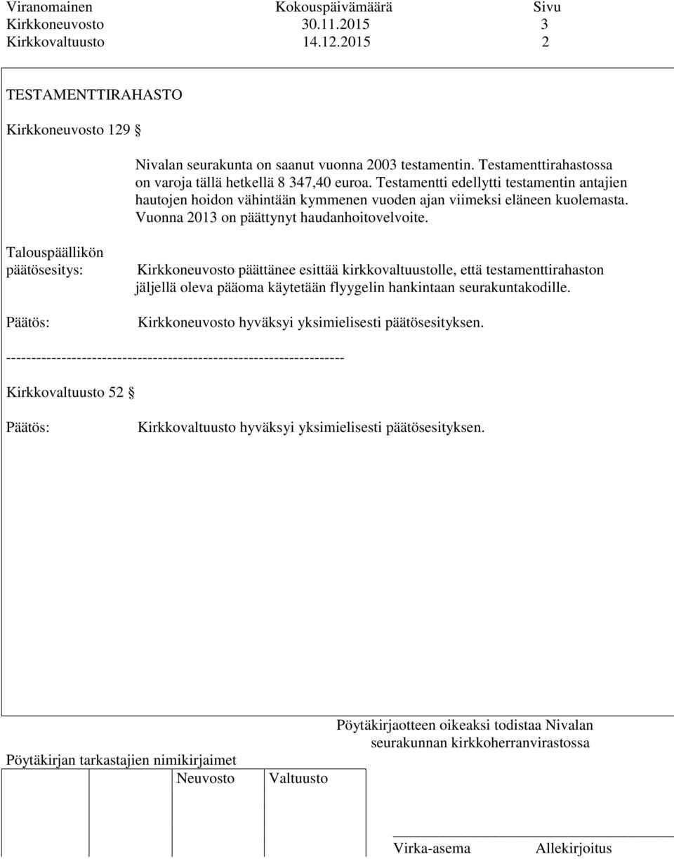 Vuonna 2013 on päättynyt haudanhoitovelvoite.