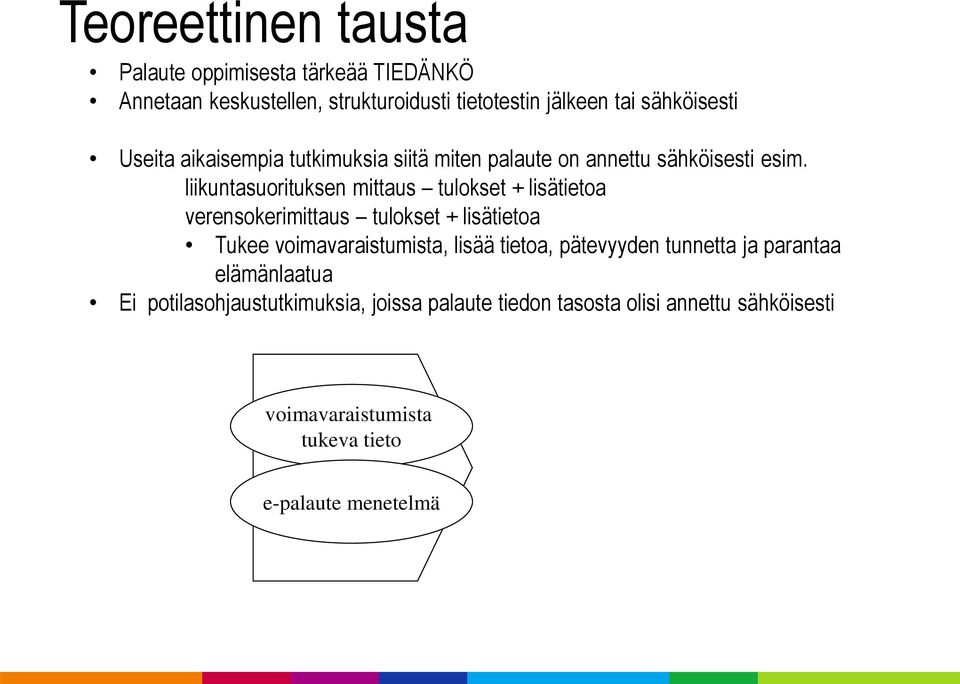 liikuntasuorituksen mittaus tulokset + lisätietoa verensokerimittaus tulokset + lisätietoa Tukee voimavaraistumista, lisää tietoa,