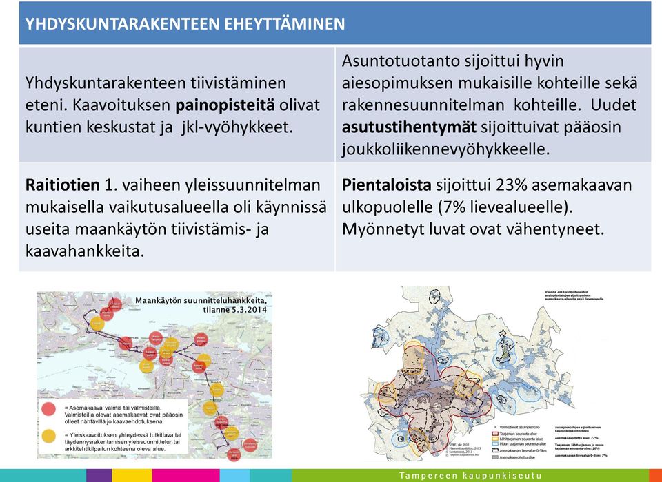 vaiheen yleissuunnitelman mukaisella vaikutusalueella oli käynnissä useita maankäytön tiivistämis- ja kaavahankkeita.