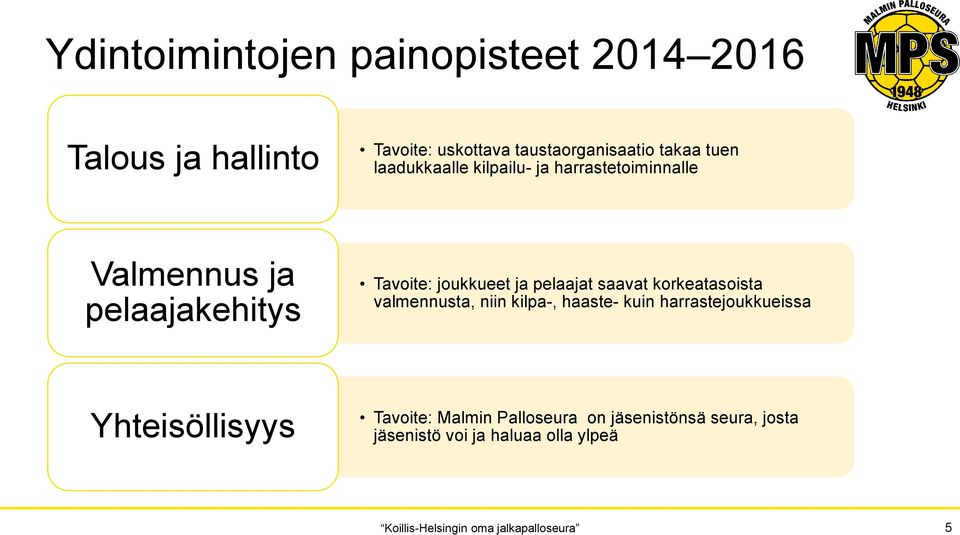 joukkueet ja pelaajat saavat korkeatasoista valmennusta, niin kilpa-, haaste- kuin