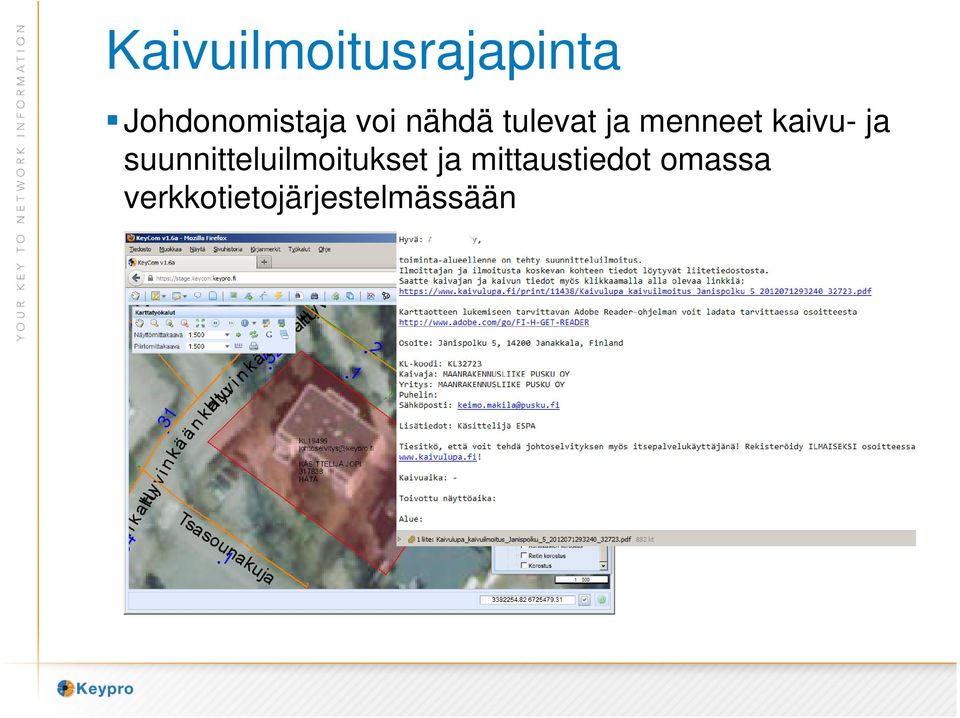 suunnitteluilmoitukset ja mittaustiedot