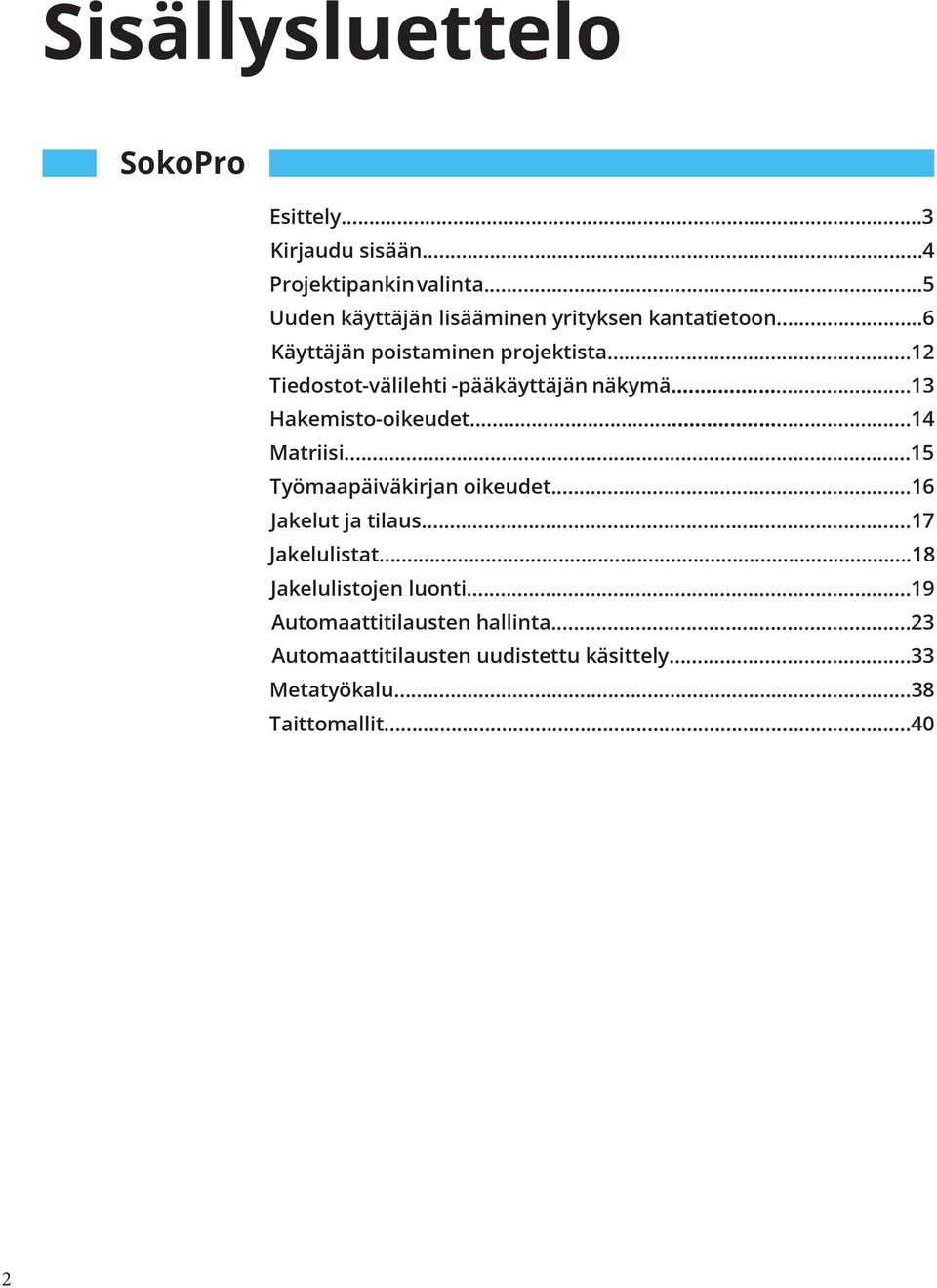 ..12 Tiedostot-välilehti -pääkäyttäjän näkymä...13 Hakemisto-oikeudet...14 Matriisi...15 Työmaapäiväkirjan oikeudet.