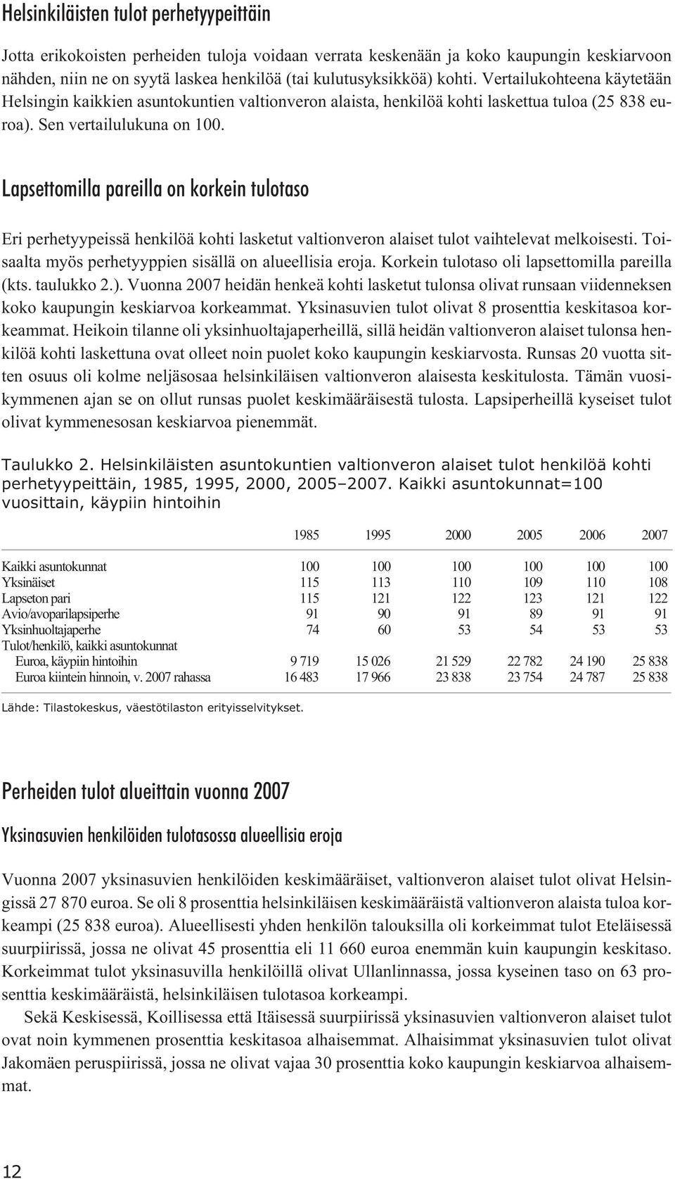 Lapsettomilla pareilla on korkein tulotaso Eri perhetyypeissä henkilöä kohti lasketut valtionveron alaiset tulot vaihtelevat melkoisesti. Toisaalta myös perhetyyppien sisällä on alueellisia eroja.