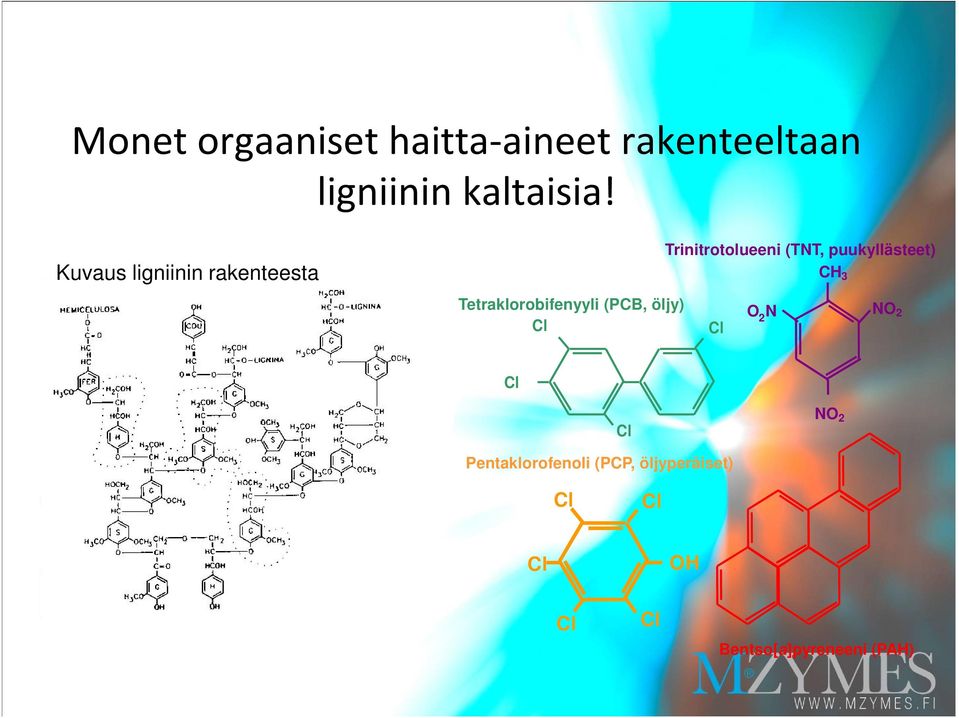 Trinitrotolueeni (TNT, puukyllästeet) CH3 Kuvaus ligniinin