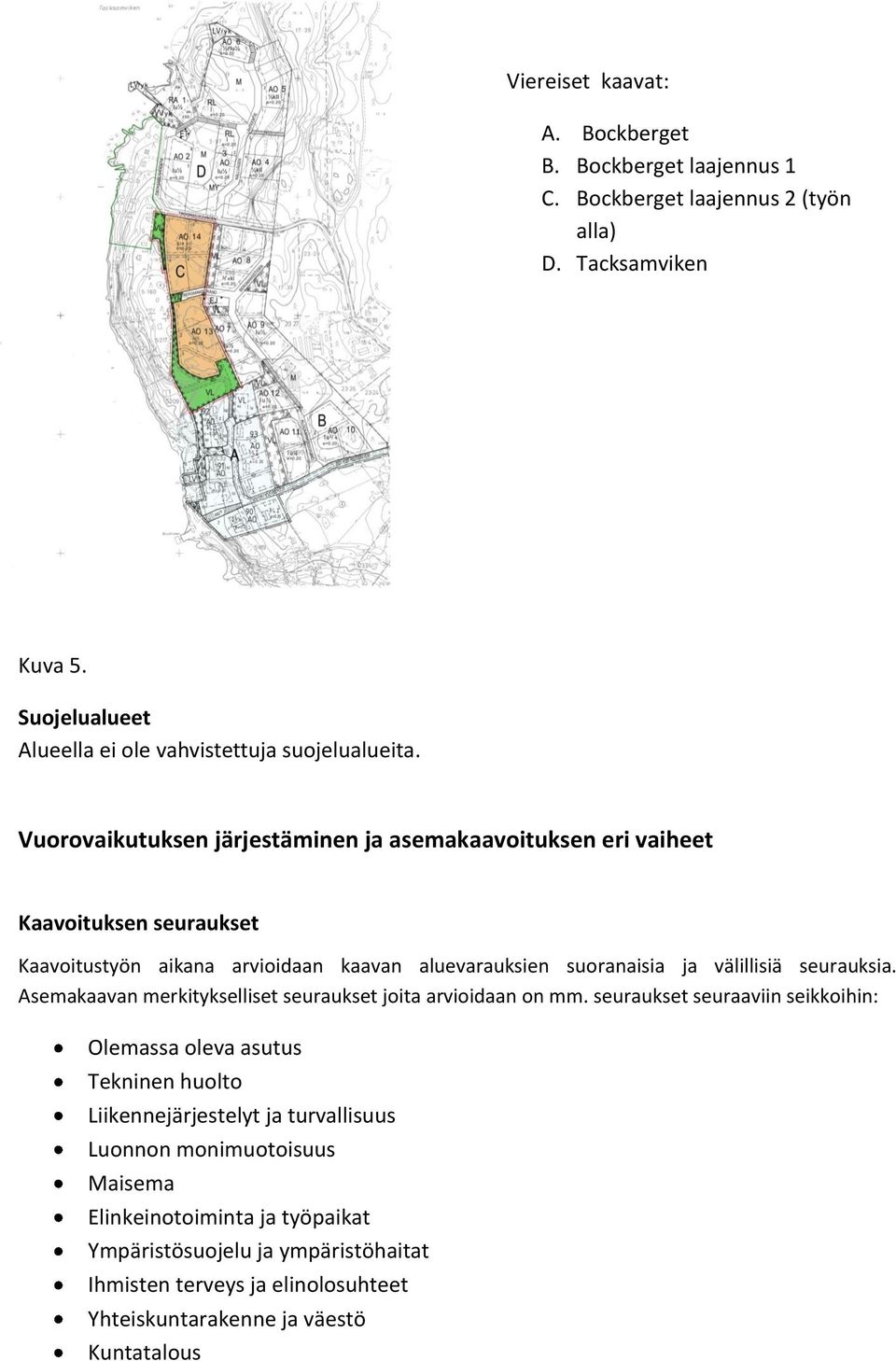 Vuorovaikutuksen järjestäminen ja asemakaavoituksen eri vaiheet Kaavoituksen seuraukset Kaavoitustyön aikana arvioidaan kaavan aluevarauksien suoranaisia ja välillisiä