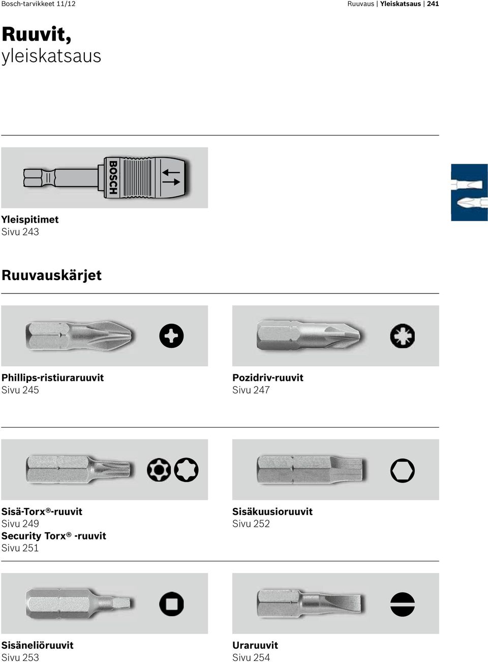 Pozidriv-ruuvit Sivu 247 Sisä-Torx -ruuvit Sivu 249 Security Torx