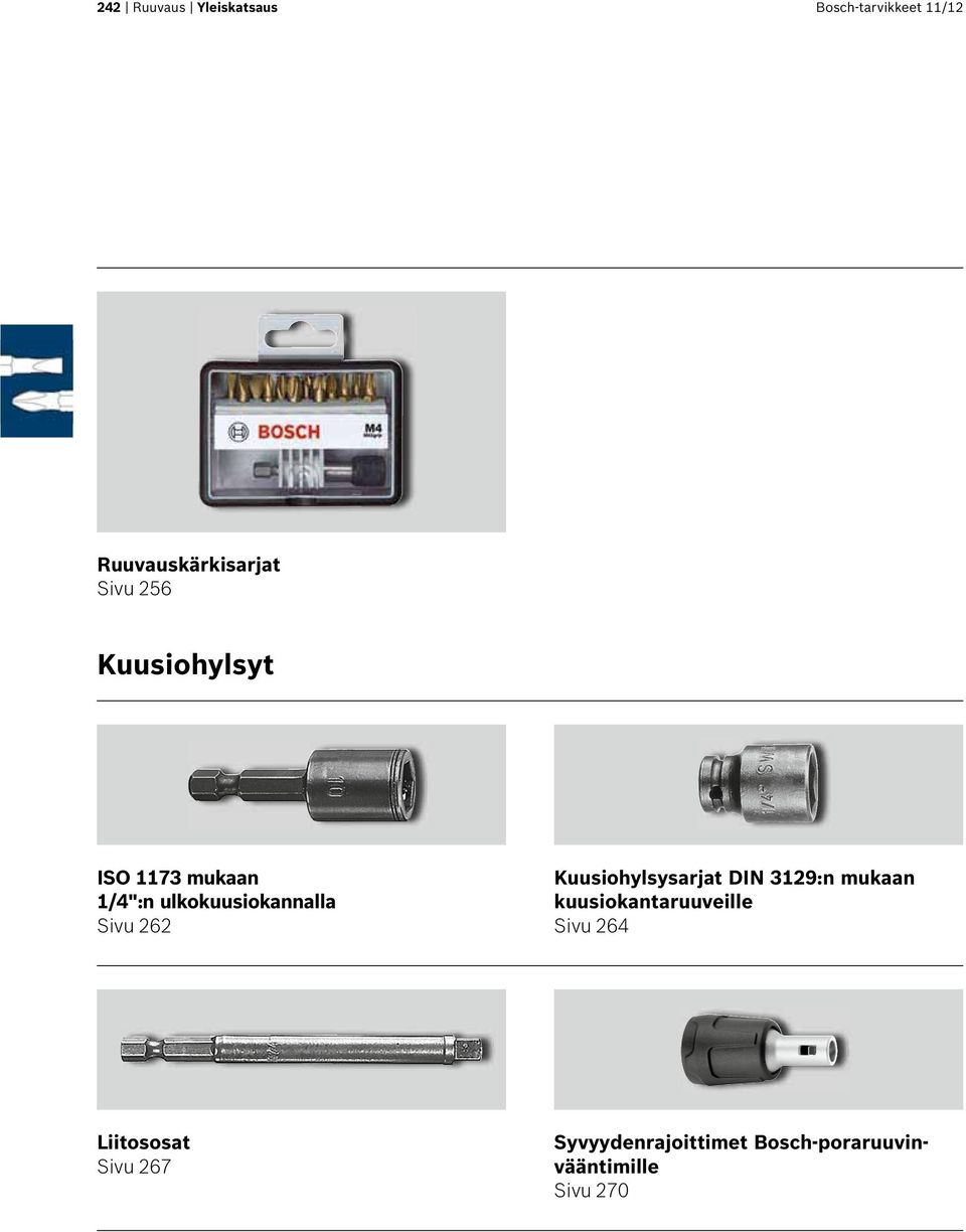 262 Kuusiohylsysarjat DIN 3129:n mukaan kuusiokantaruuveille Sivu 264