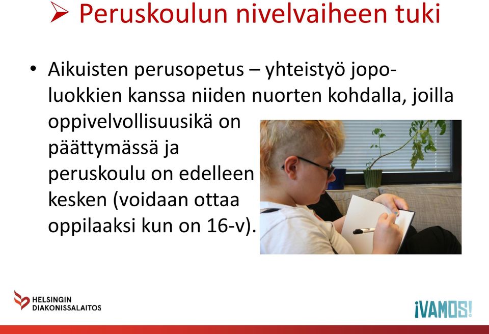 joilla oppivelvollisuusikä on päättymässä ja peruskoulu