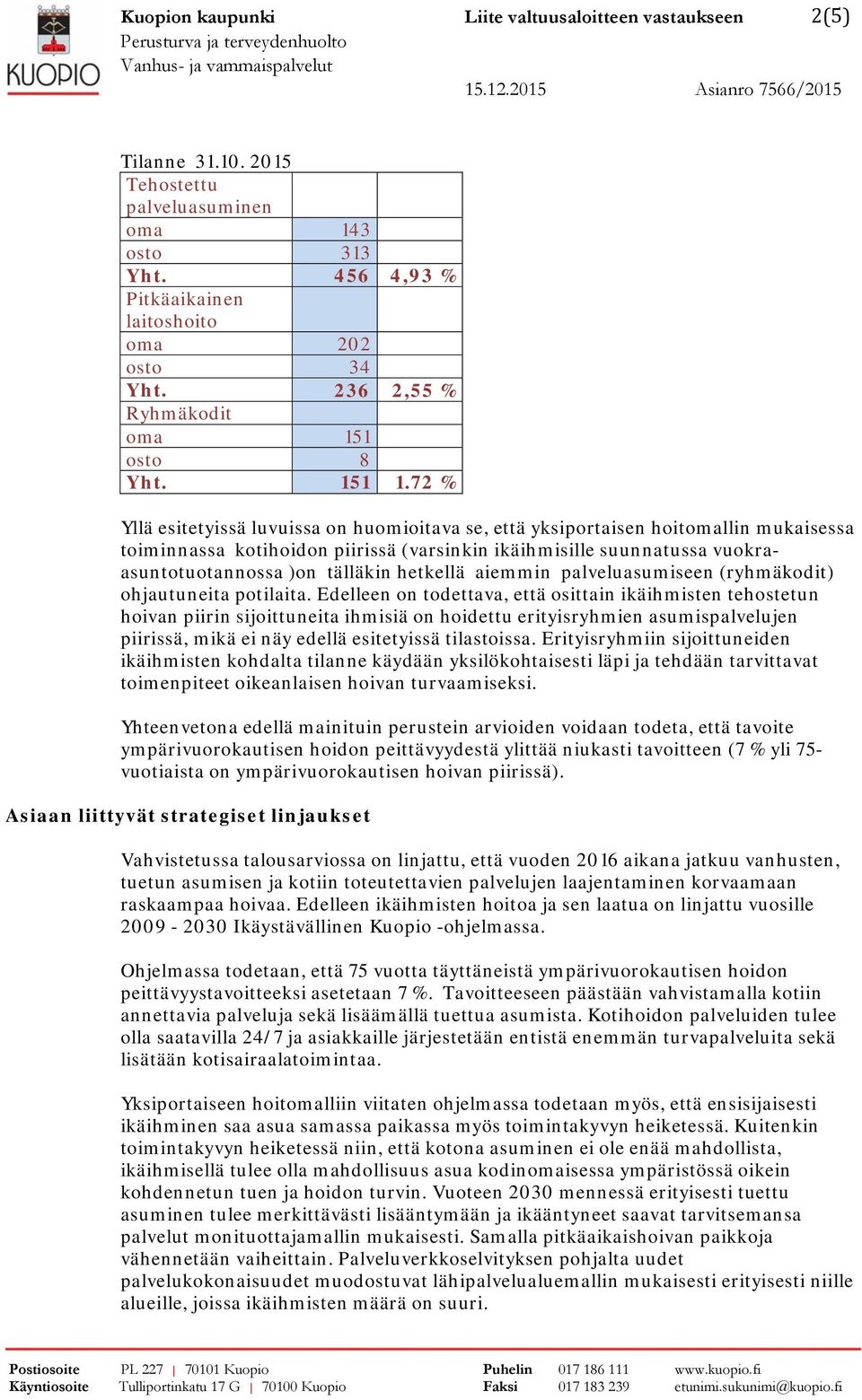72 % Yllä esitetyissä luvuissa on huomioitava se, että yksiportaisen hoitomallin mukaisessa toiminnassa kotihoidon piirissä (varsinkin ikäihmisille suunnatussa vuokraasuntotuotannossa )on tälläkin