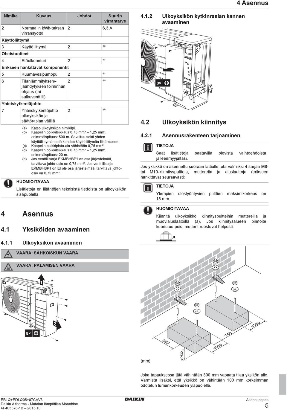 sulkuventtiili) (e) Kuumvesipumppu Yhteiskytkentäjohto 7 Yhteiskytkentäjohto ulkoyksikön j säätörsin välillä () () (c) (d) (e) (d) Ktso ulkoyksikön nimikilpi.