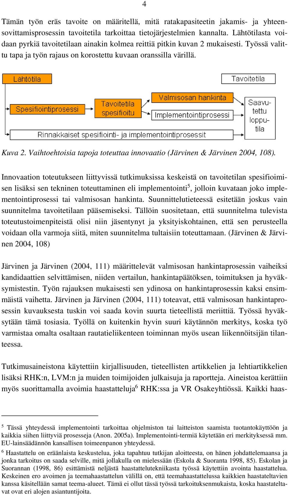 Vaihtoehtoisia tapoja toteuttaa innovaatio (Järvinen & Järvinen 2004, 108).