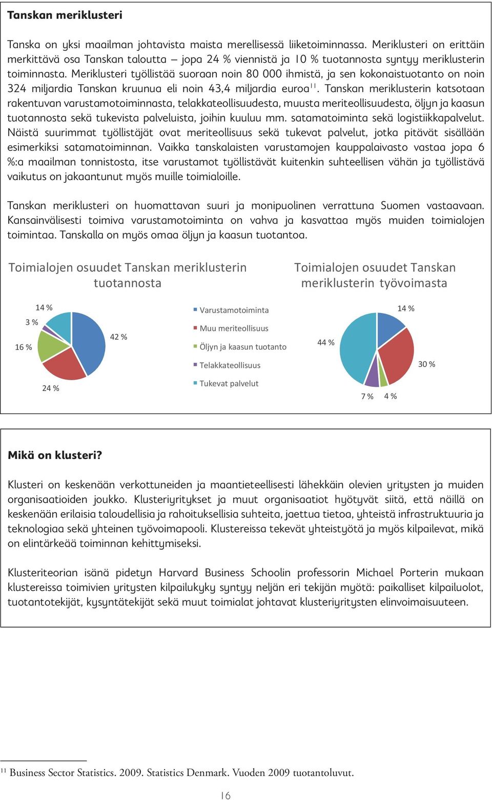 Meriklusteri työllistää suoraan noin 80 000 ihmistä, ja sen kokonaistuotanto on noin 324 miljardia Tanskan kruunua eli noin 43,4 miljardia euroa 11.