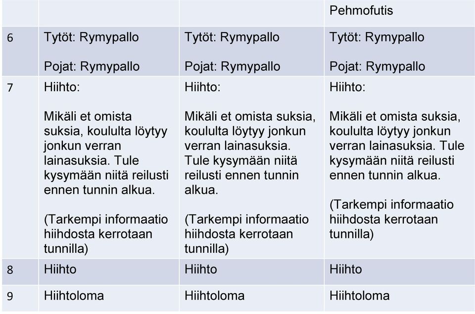 (Tarkempi informaatio hiihdosta kerrotaan tunnilla) Mikäli et omista suksia, koululta  (Tarkempi informaatio hiihdosta kerrotaan tunnilla) 8 Hiihto Hiihto Hiihto Mikäli et