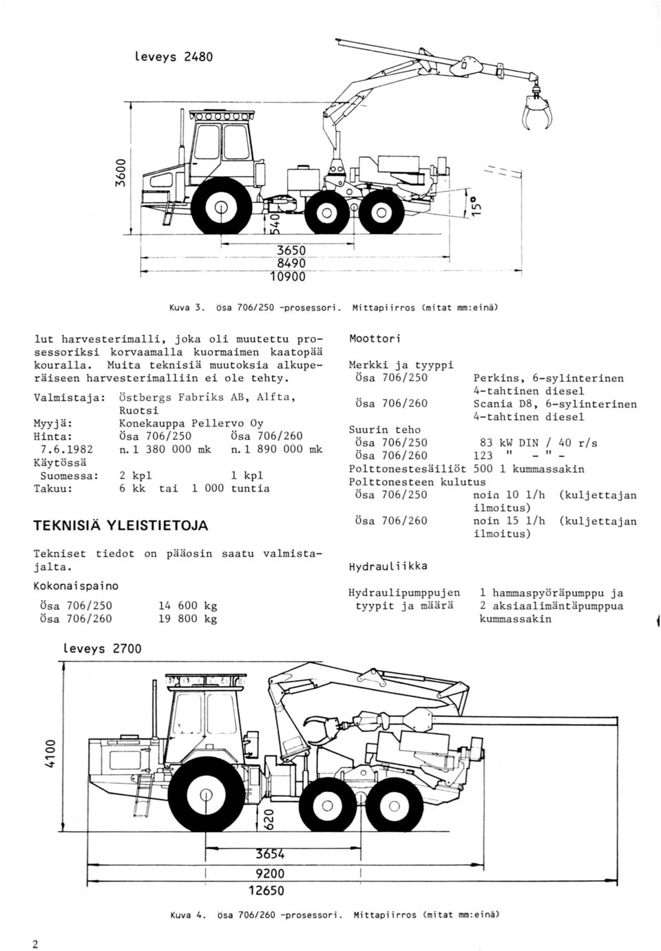 l 380 000 mk n.l 890 000 mk 2 kpl kpl 6 kk tai 000 tuntia TEKNISIÄ YLEISTIETOJA Tekniset tiedot on pääosin saatu valmistajalta.