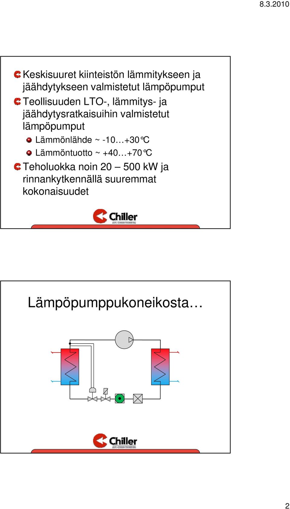 valmistetut lämpöpumput Lämmönlähde ~ -10 +30 C Lämmöntuotto ~ +40 +70 C