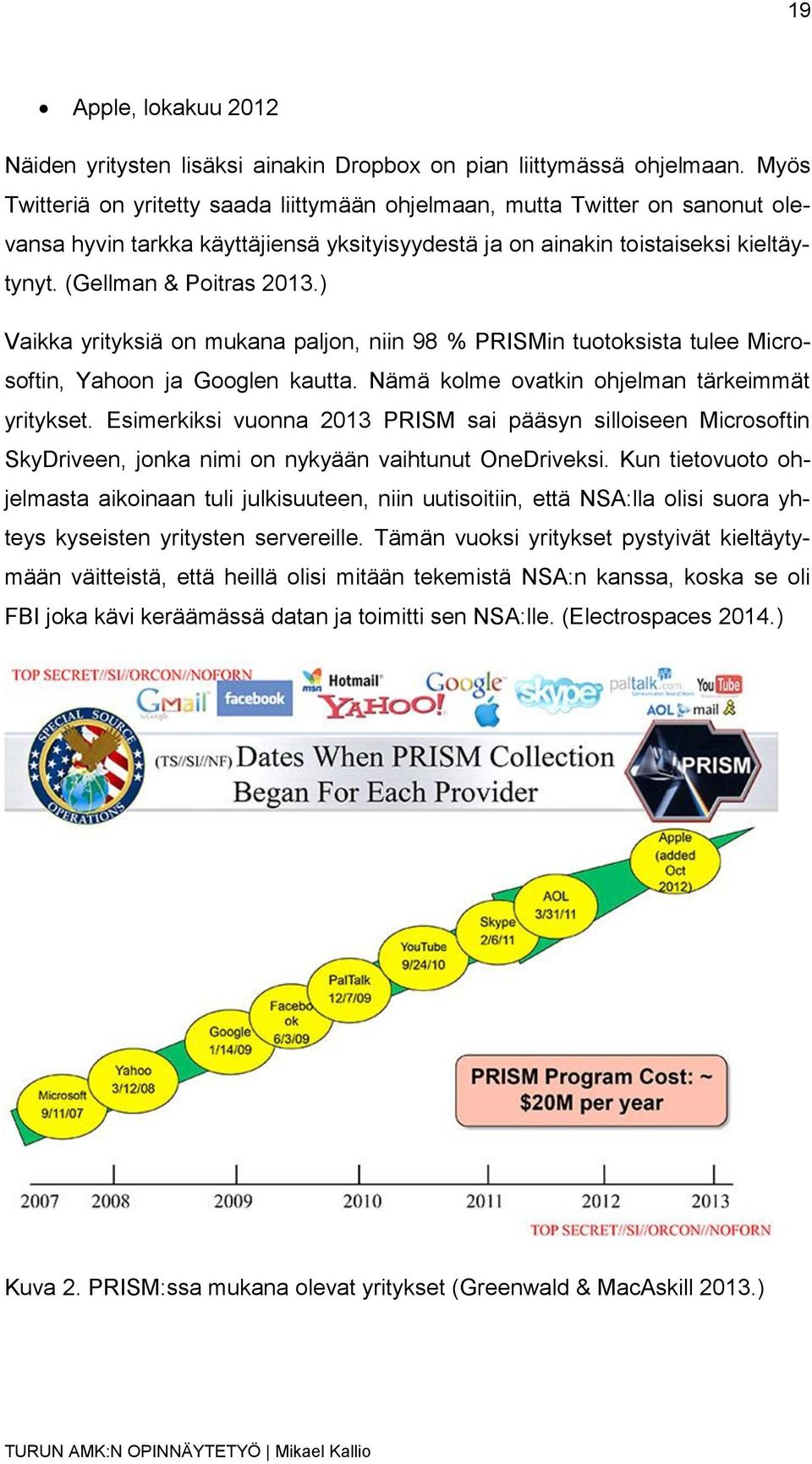 ) Vaikka yrityksiä on mukana paljon, niin 98 % PRISMin tuotoksista tulee Microsoftin, Yahoon ja Googlen kautta. Nämä kolme ovatkin ohjelman tärkeimmät yritykset.