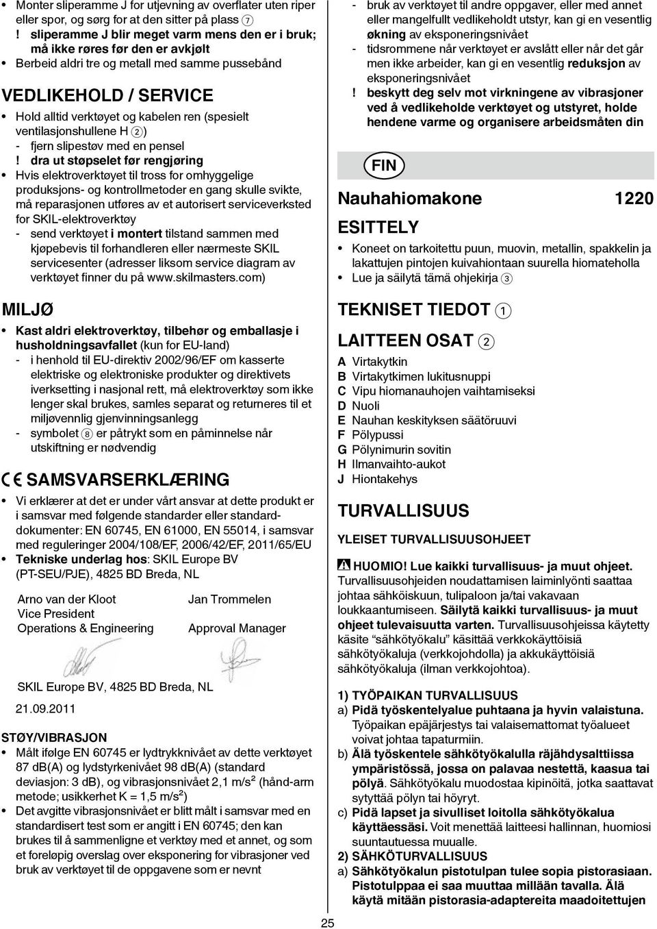 ventilasjonshullene H 2) - fjern slipestøv med en pensel!
