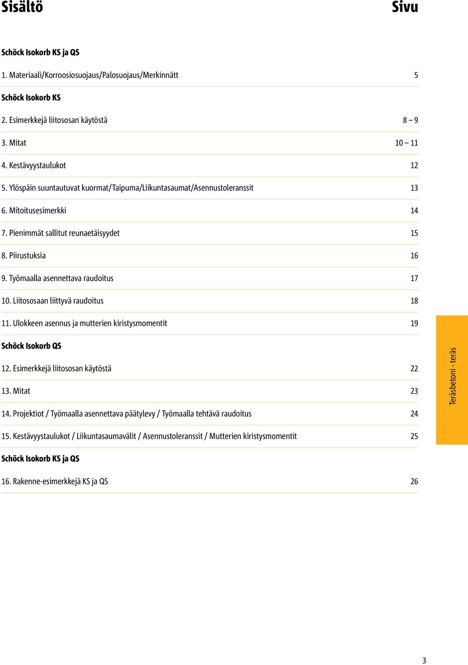 Työmaalla asennettava raudoitus 17 10. Liitososaan liittyvä raudoitus 18 11. Ulokkeen asennus ja mutterien kiristysmomentit 19 Schöck Isokorb QS 12. Esimerkkejä liitososan käytöstä 22 13.