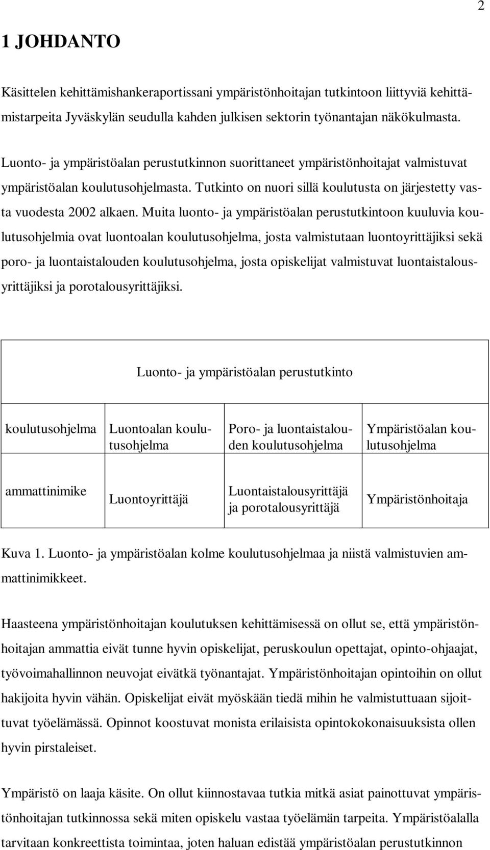 Muita luonto- ja ympäristöalan perustutkintoon kuuluvia koulutusohjelmia ovat luontoalan koulutusohjelma, josta valmistutaan luontoyrittäjiksi sekä poro- ja luontaistalouden koulutusohjelma, josta