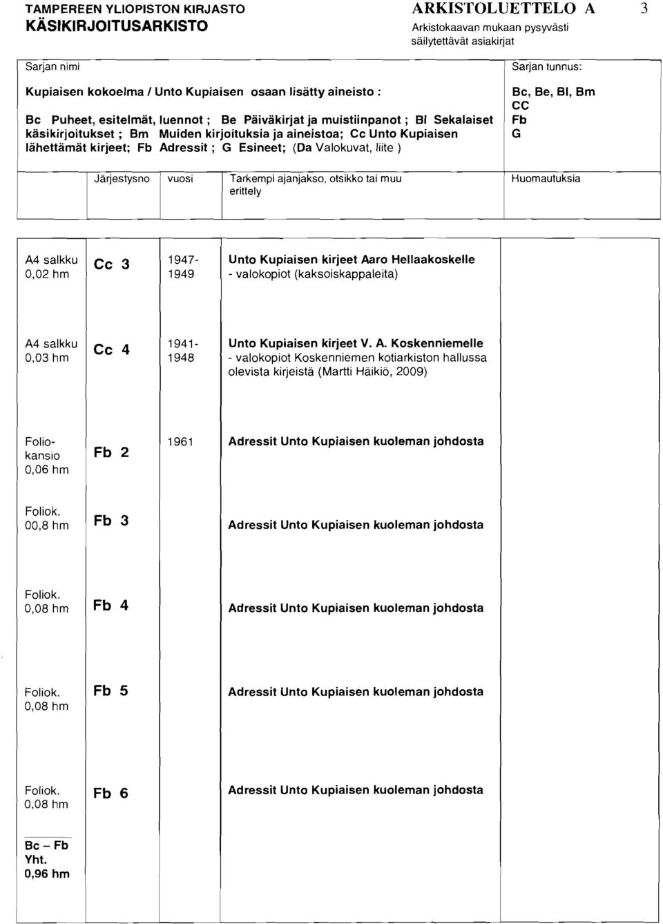 1947-1949 Unto Kupiaisen kirjeet Aa