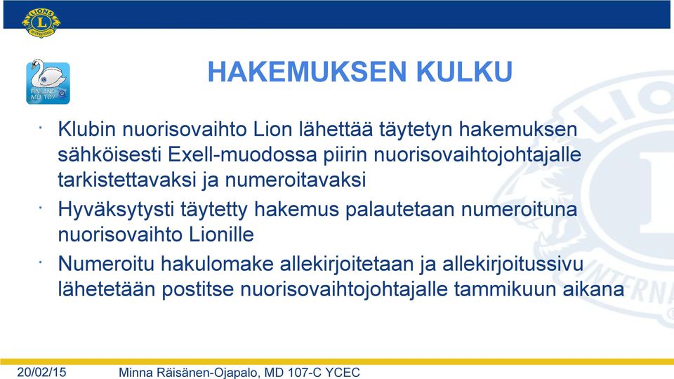 Hyväksytysti täytetty hakemus palautetaan numeroituna nuorisovaihto Lionille Numeroitu