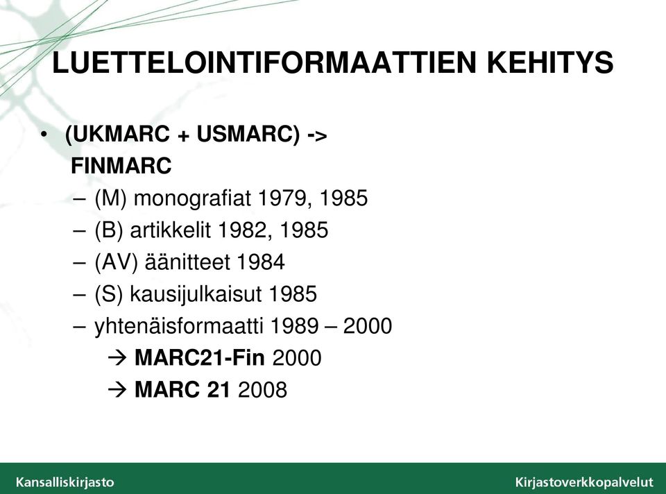 1982, 1985 (AV) äänitteet 1984 (S) kausijulkaisut