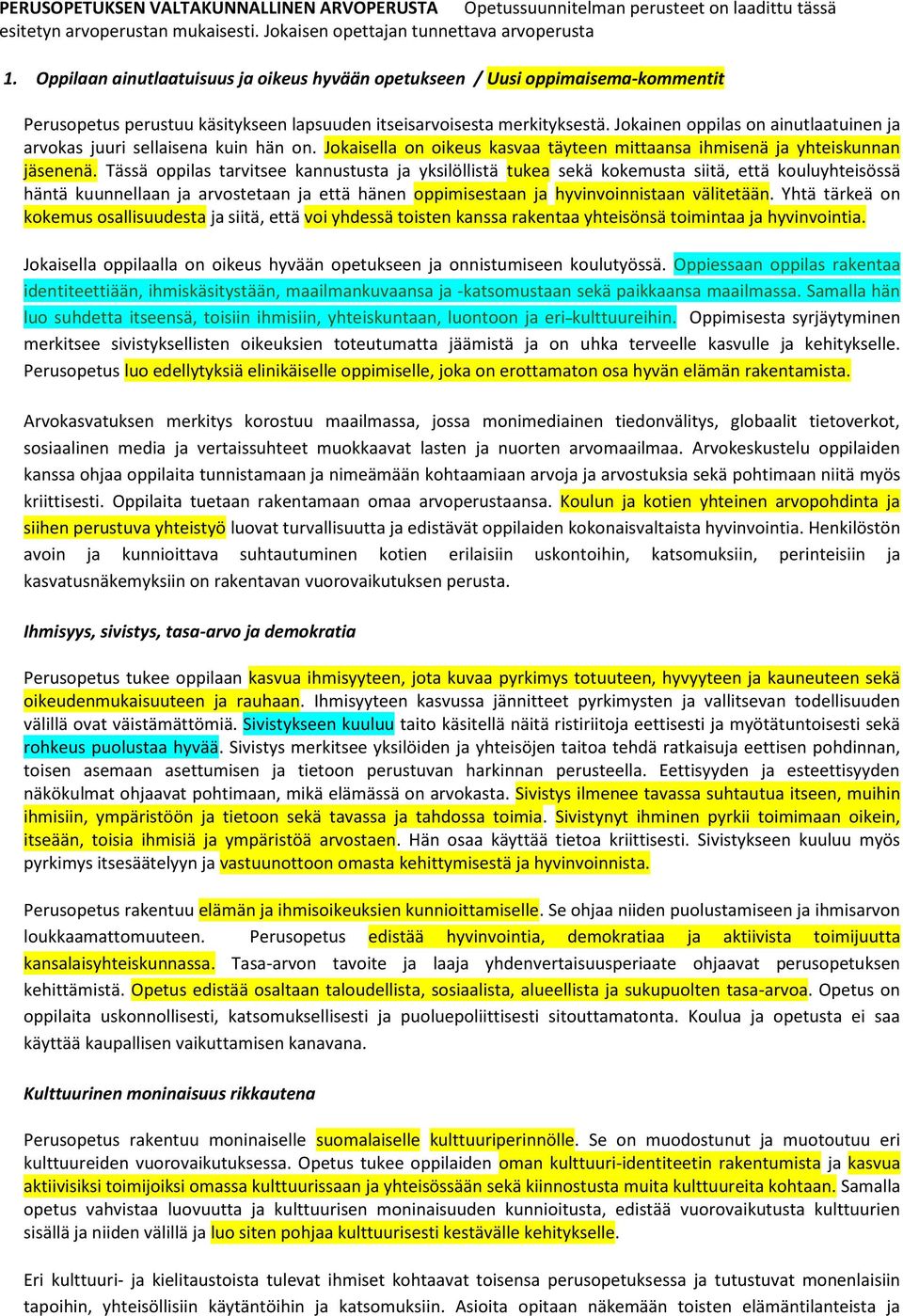 Jokainen oppilas on ainutlaatuinen ja arvokas juuri sellaisena kuin hän on. Jokaisella on oikeus kasvaa täyteen mittaansa ihmisenä ja yhteiskunnan jäsenenä.