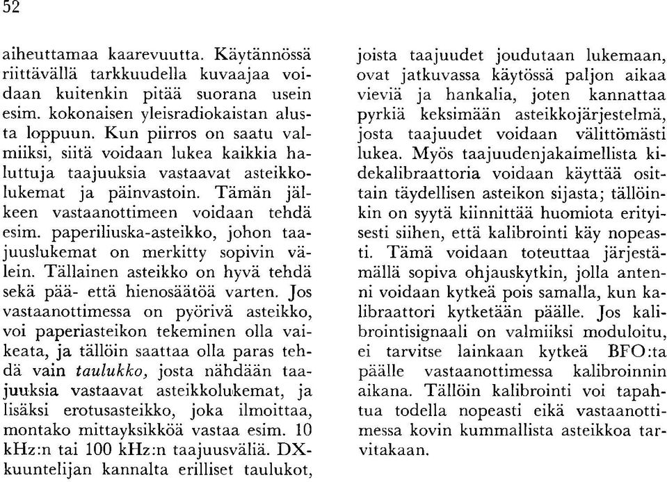paperiliuska-asteikko, johon taajuuslukem at on m erkitty sopivin välein. T ällainen asteikko on hyvä tehdä sekä pää- että hienosäätöä varten.