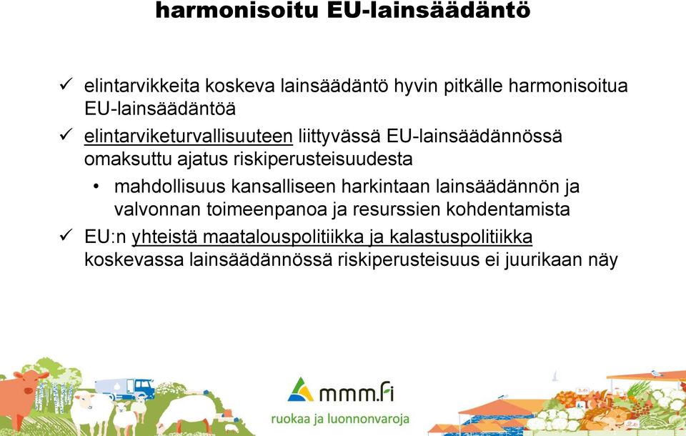 riskiperusteisuudesta mahdollisuus kansalliseen harkintaan lainsäädännön ja valvonnan toimeenpanoa ja