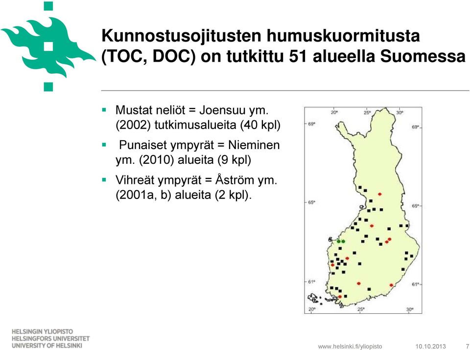 (2002) tutkimusalueita (40 kpl) Punaiset ympyrät = Nieminen ym.