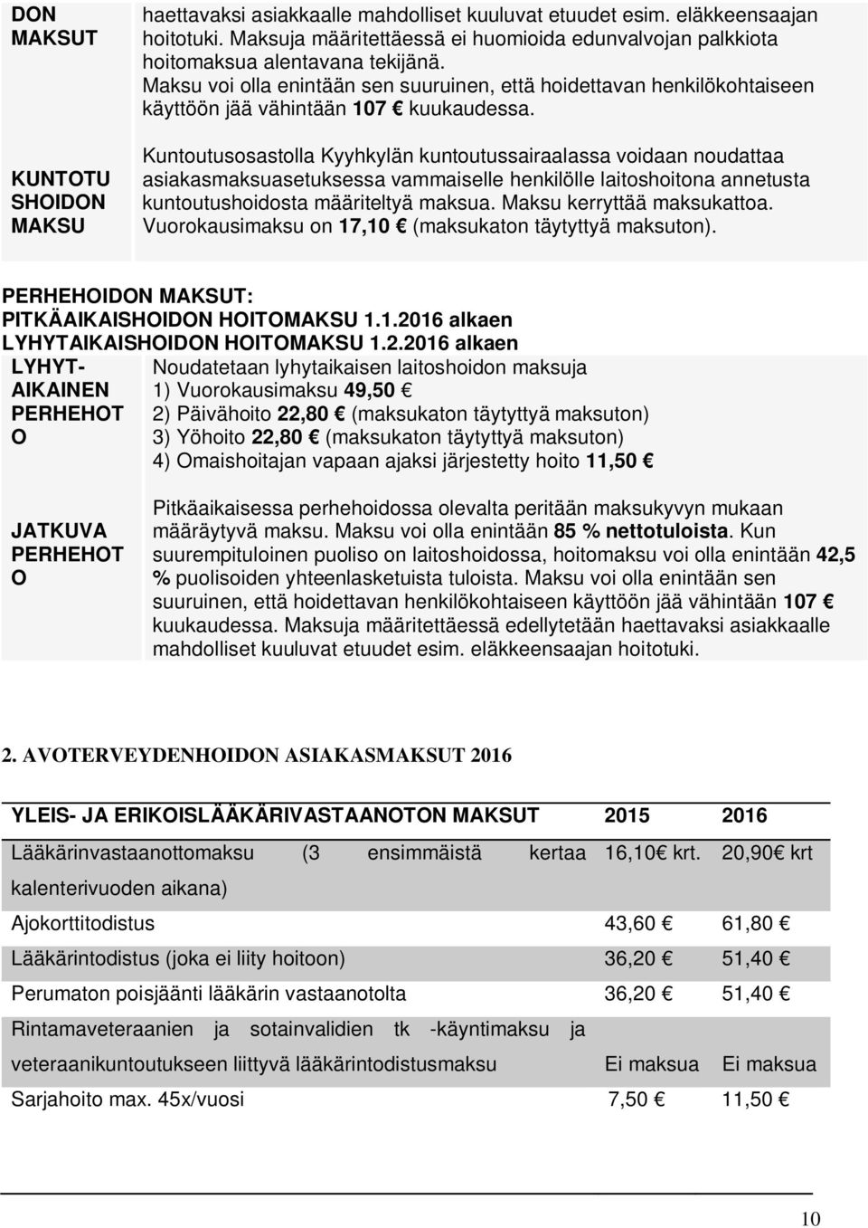 Maksu voi olla enintään sen suuruinen, että hoidettavan henkilökohtaiseen käyttöön jää vähintään 107 kuukaudessa.
