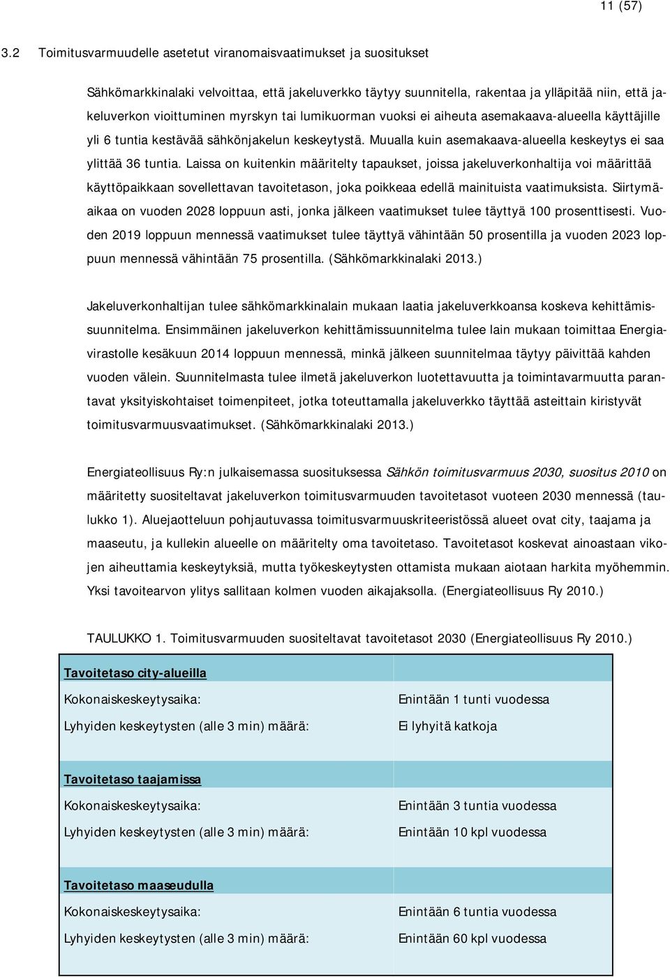 myrskyn tai lumikuorman vuoksi ei aiheuta asemakaava-alueella käyttäjille yli 6 tuntia kestävää sähkönjakelun keskeytystä. Muualla kuin asemakaava-alueella keskeytys ei saa ylittää 36 tuntia.