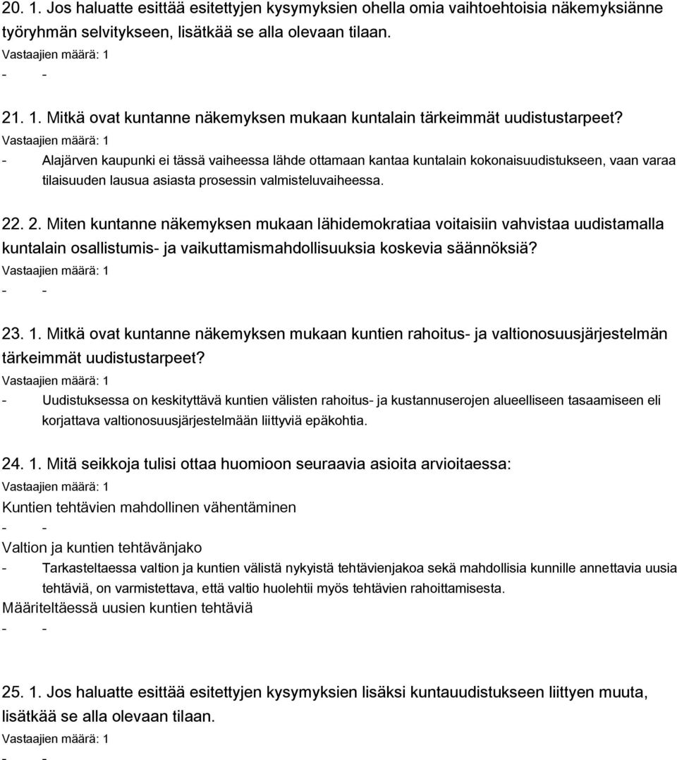 . 2. Miten kuntanne näkemyksen mukaan lähidemokratiaa voitaisiin vahvistaa uudistamalla kuntalain osallistumis- ja vaikuttamismahdollisuuksia koskevia säännöksiä? - - 23. 1.