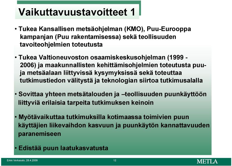 tutkimustiedon välitystä ja teknologian siirtoa tutkimusalalla Sovittaa yhteen metsätalouden ja teollisuuden puunkäyttöön liittyviä erilaisia tarpeita tutkimuksen keinoin