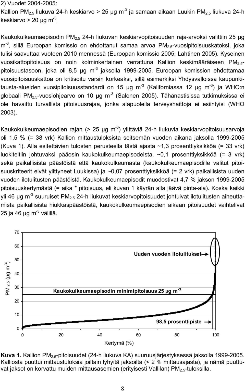5 -vuosipitoisuuskatoksi, joka tulisi saavuttaa vuoteen 2010 mennessä (Euroopan komissio 2005; Lahtinen 2005).