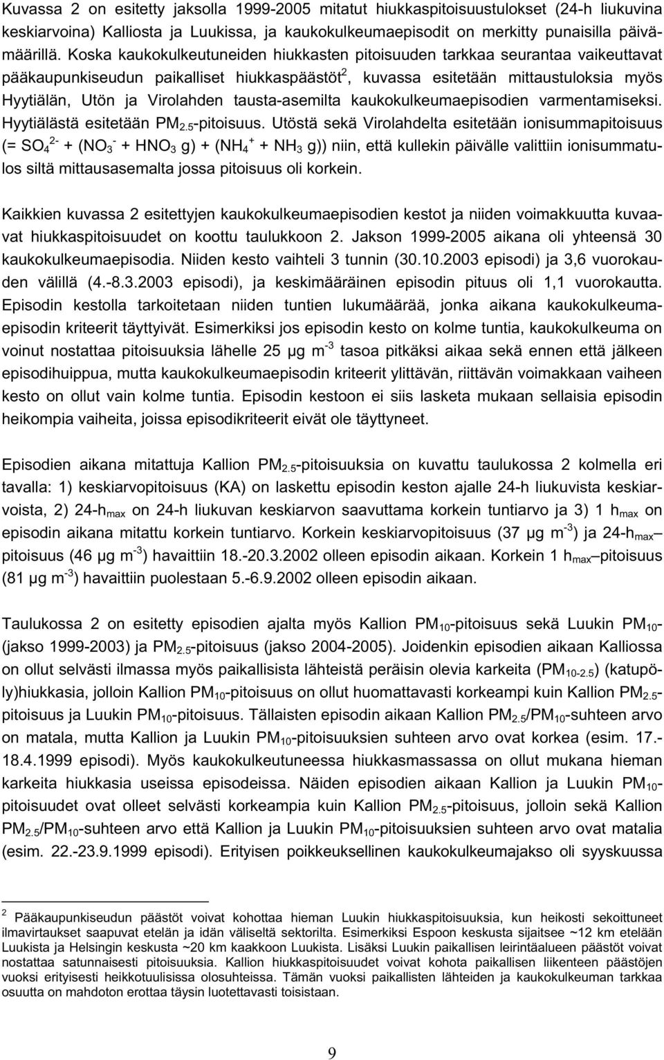 tausta-asemilta kaukokulkeumaepisodien varmentamiseksi. Hyytiälästä esitetään PM 2.5 -pitoisuus.