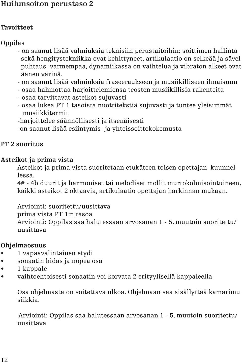 - on saanut lisää valmiuksia fraseeraukseen ja musiikilliseen ilmaisuun - osaa hahmottaa harjoittelemiensa teosten musiikillisia rakenteita - osaa tarvittavat asteikot sujuvasti - osaa lukea PT 1