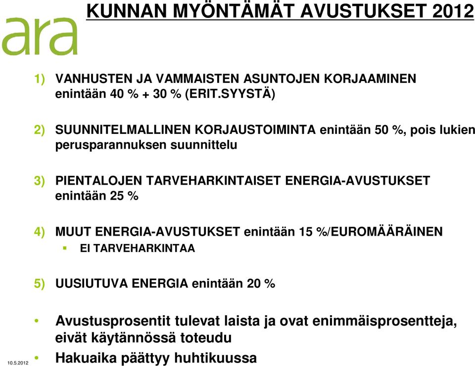 TARVEHARKINTAISET ENERGIA-AVUSTUKSET enintään 25 % 4) MUUT ENERGIA-AVUSTUKSET enintään 15 %/EUROMÄÄRÄINEN EI TARVEHARKINTAA