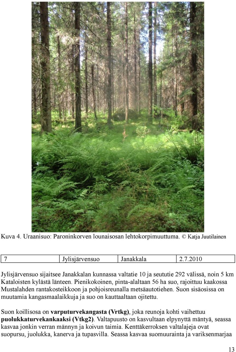 Pienikokoinen, pinta-alaltaan 56 ha suo, rajoittuu kaakossa Mustalahden rantakosteikkoon ja pohjoisreunalla metsäautotiehen.