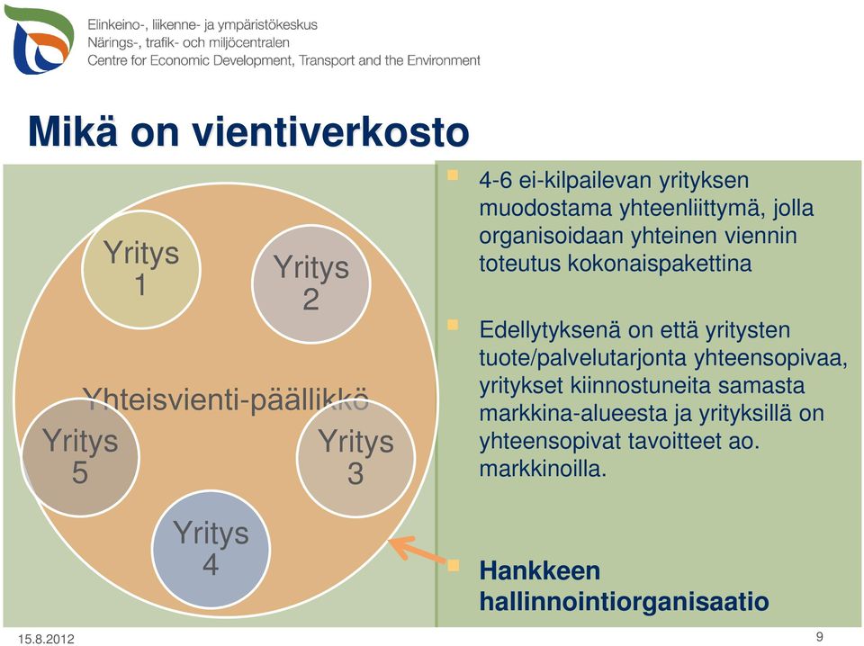 yritysten tuote/palvelutarjonta yhteensopivaa, yritykset kiinnostuneita samasta markkina-alueesta ja