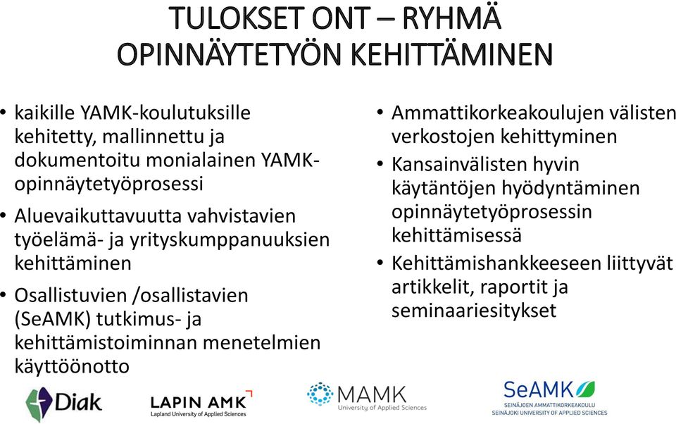 (SeAMK) tutkimus- ja kehittämistoiminnan menetelmien käyttöönotto Ammattikorkeakoulujen välisten verkostojen kehittyminen