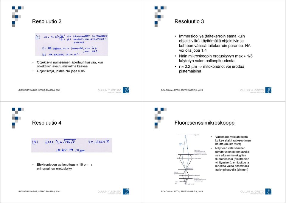 4 Näin mikroskoopin erotuskyvyn max 1/3 käytetyn valon aallonpituudesta r 0.