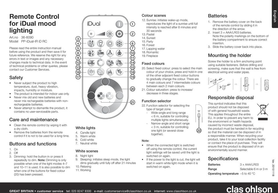 Remote Control for idual mood lighting - PDF Free Download