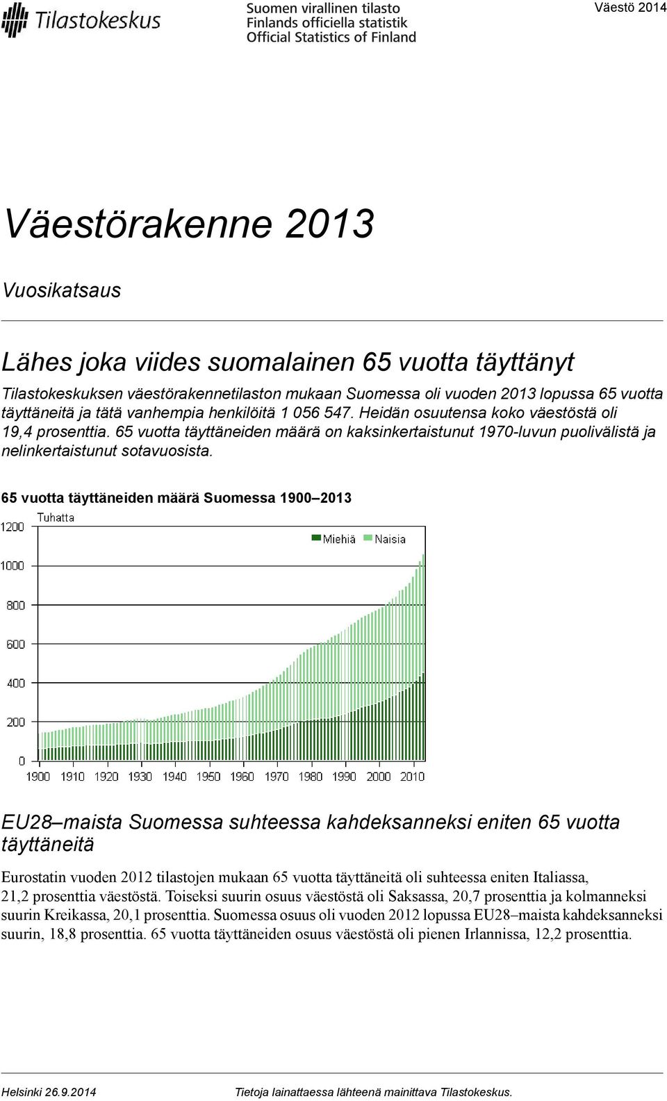 vuotta täyttäneiden määrä Suomessa 900 0 EU8 maista Suomessa suhteessa kahdeksanneksi eniten vuotta täyttäneitä Eurostatin vuoden 0 tilastojen mukaan vuotta täyttäneitä oli suhteessa eniten