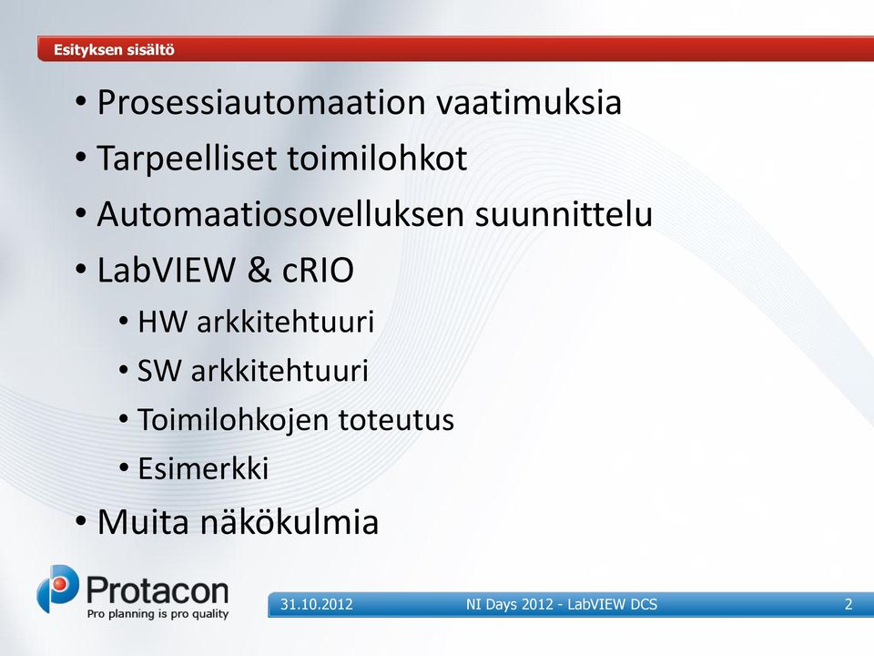LabVIEW & crio HW arkkitehtuuri SW arkkitehtuuri