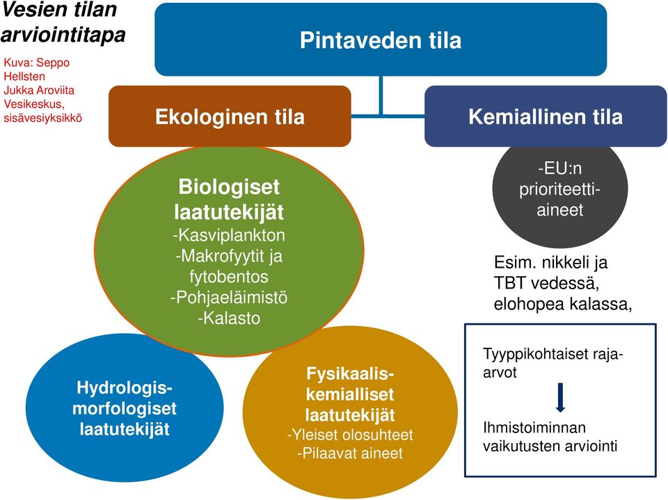 nikkeli ja TBT vedessä, elohopea kalassa, -EU:n prioriteettiaineet Hydrologismorfologiset laatutekijät