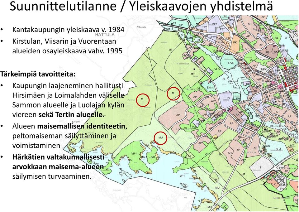1995 Tärkeimpiä tavoitteita: Kaupungin laajeneminen hallitusti Hirsimäen ja Loimalahdenväliselle Sammon alueelle