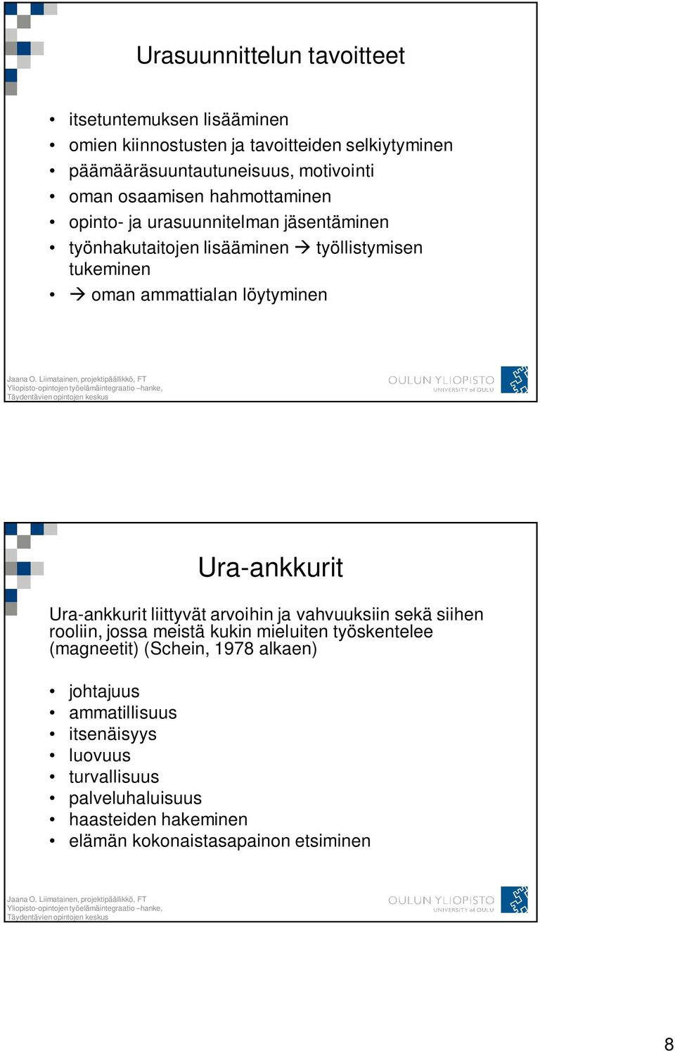 löytyminen Ura-ankkurit Ura-ankkurit liittyvät arvoihin ja vahvuuksiin sekä siihen rooliin, jossa meistä kukin mieluiten työskentelee