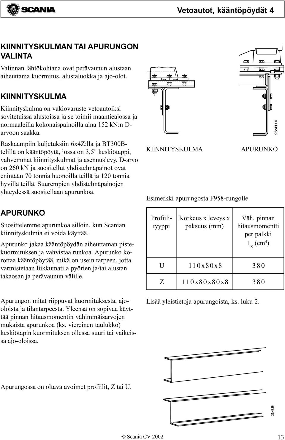 Raskaampiin kuljetuksiin 6x4Z:lla ja BT300Btelillä on kääntöpöytä, jossa on 3,5" keskiötappi, vahvemmat kiinnityskulmat ja asennuslevy.